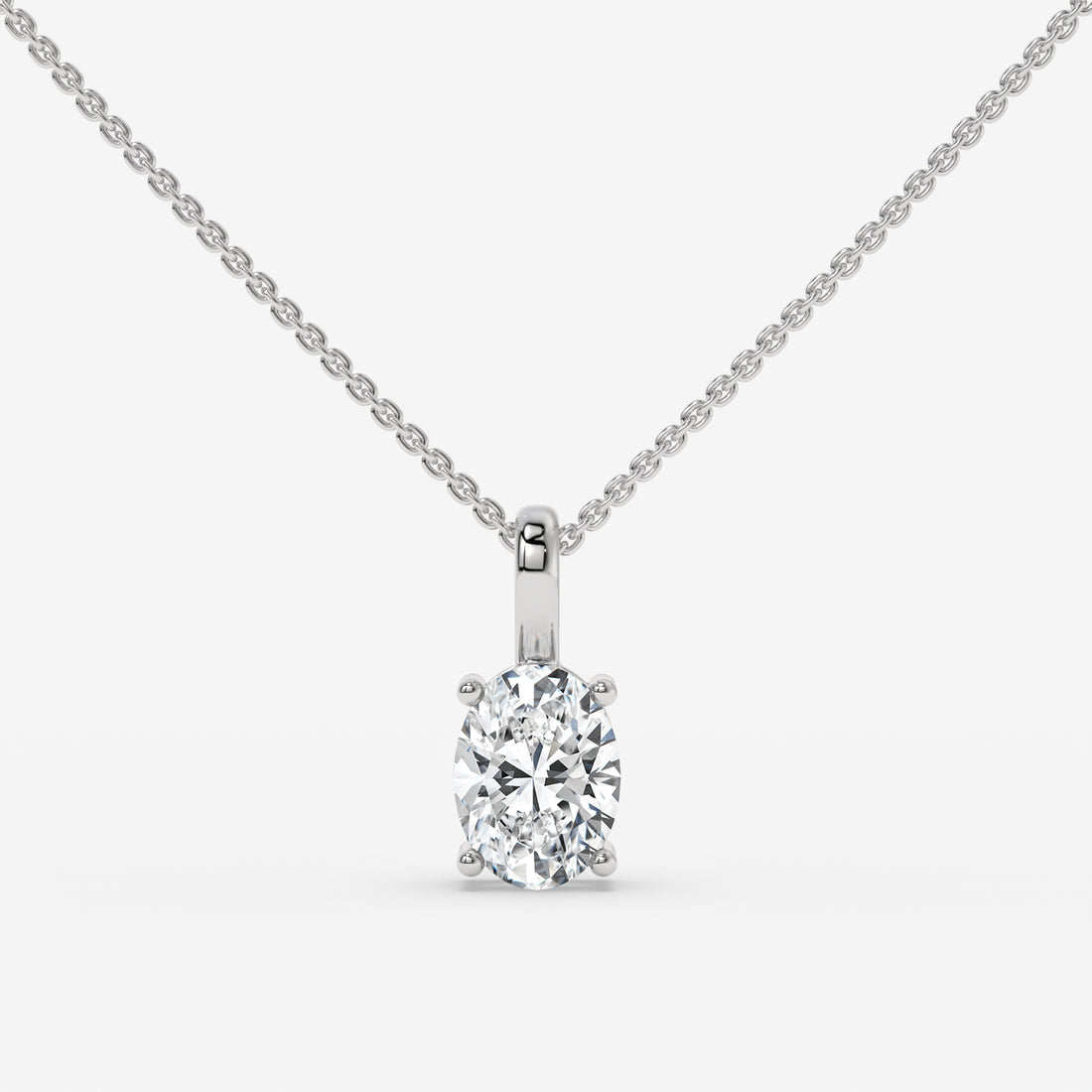 White Gold Oval-Shaped Diamond Solitaire Pendant