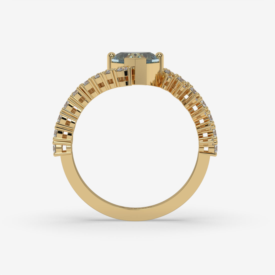 Heart-Shaped Blue Diamond Pendant with Round Accents in Yellow Gold