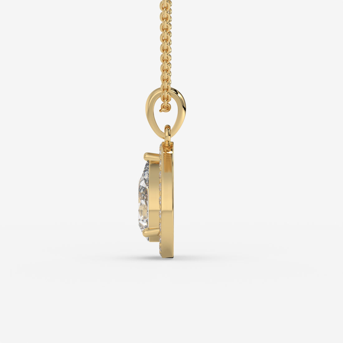 Halo Pear Solitaire Yellow Gold Pendant with Pave-Set Round Diamonds in 14K Gold