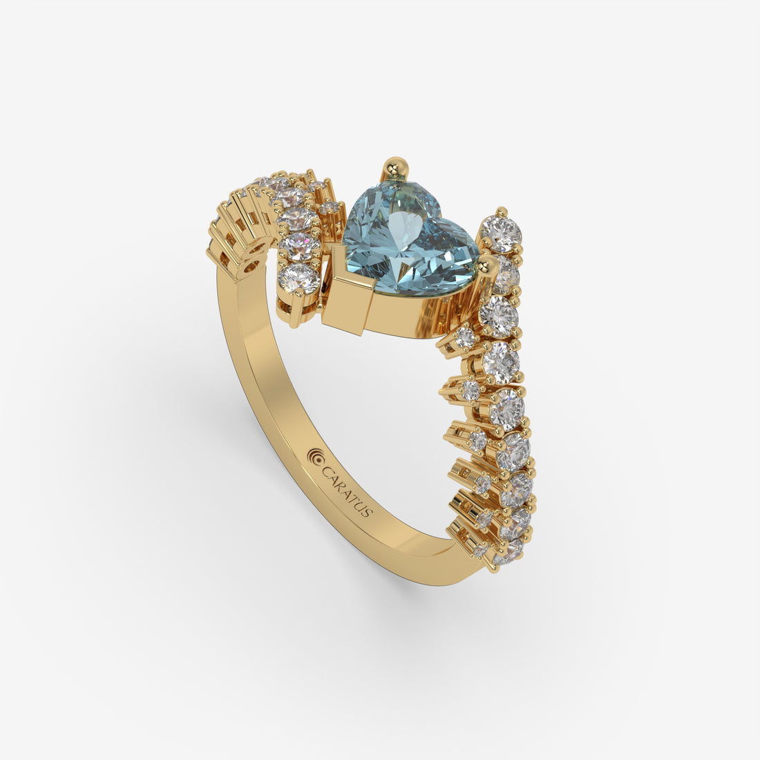 Heart-Shaped Blue Diamond Pendant with Round Accents in Yellow Gold