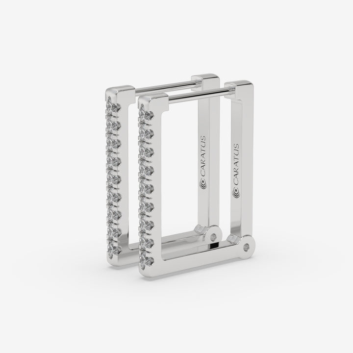 Square Diamond Hoop Earrings in White Gold