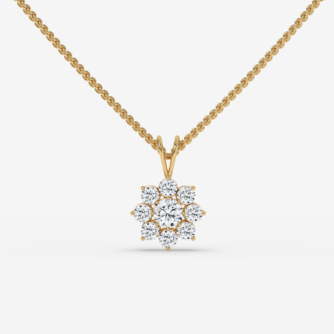 Round Diamond Flower Pendant Rose Gold Necklace