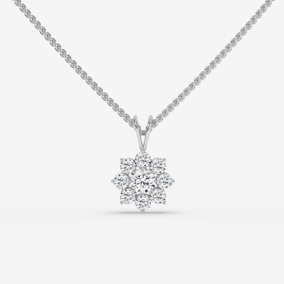 Round Diamond Flower Pendant Rose Gold Necklace