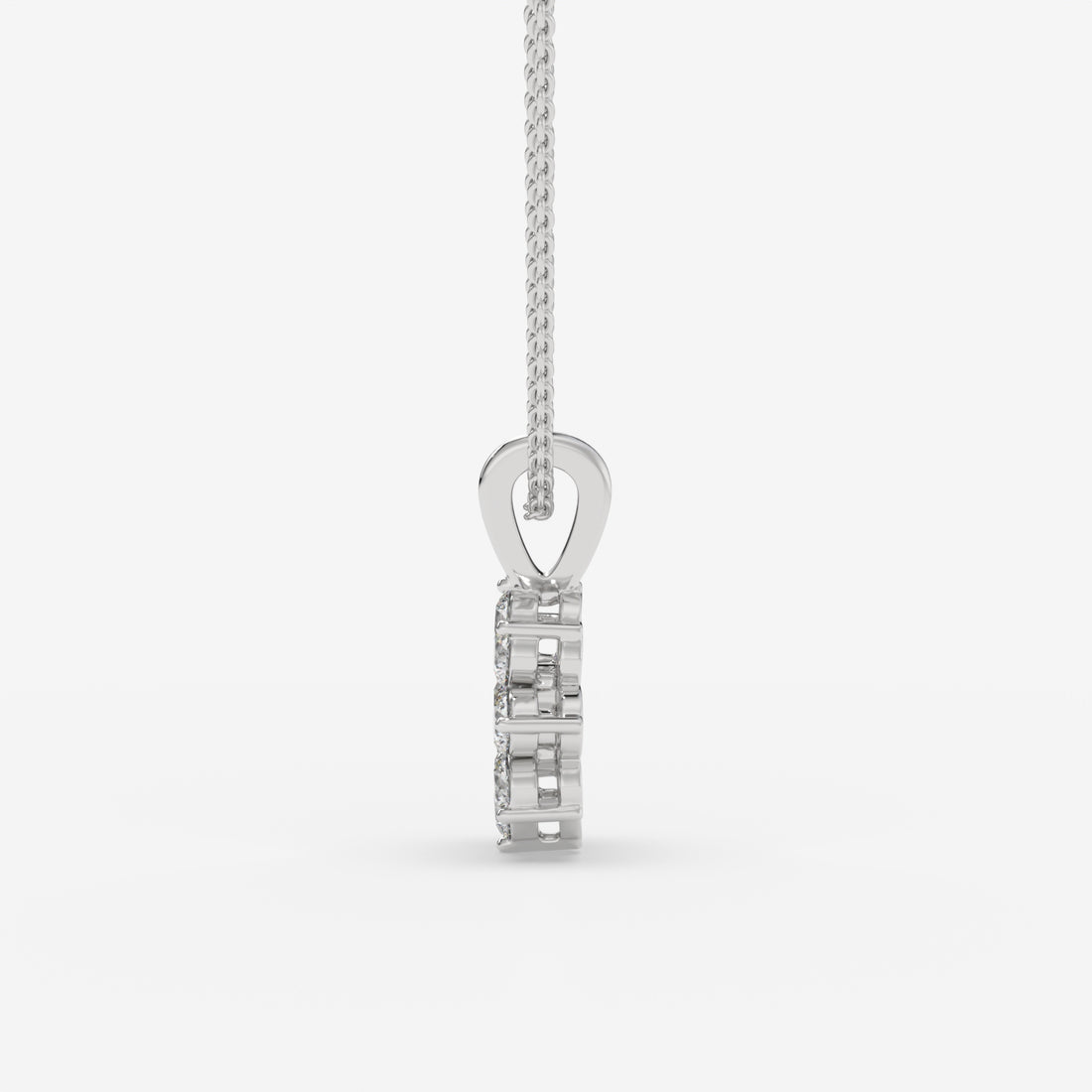Round Diamond Flower Pendant White Gold Necklace