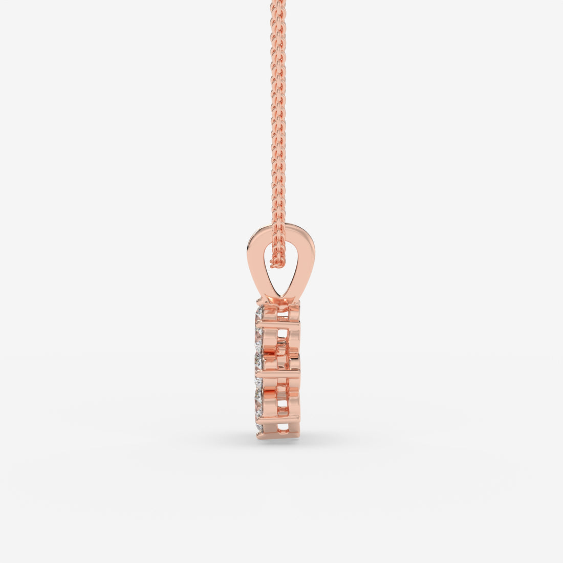 Round Diamond Flower Pendant Rose Gold Necklace