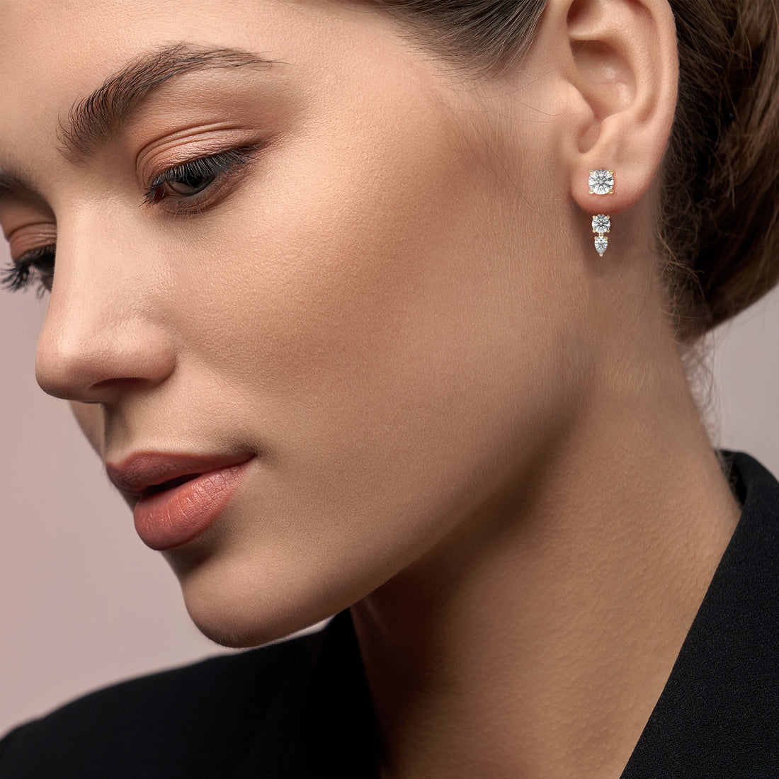 14K Yellow Gold Round & Pear-Cut Dangling Diamond Earrings