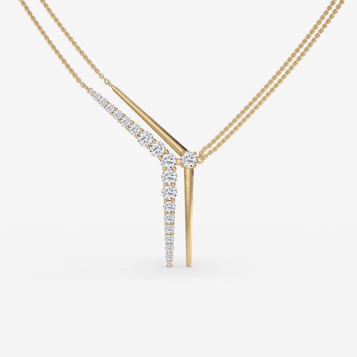 14K Yellow Gold Round Diamond V-Shape Pendant Necklace