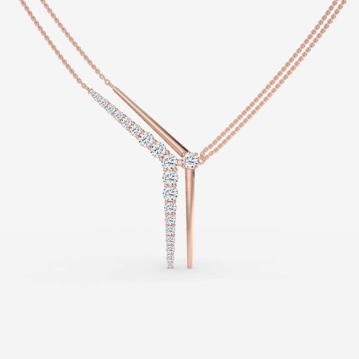 14K Rose Gold Round Diamond V-Shape Pendant Necklace