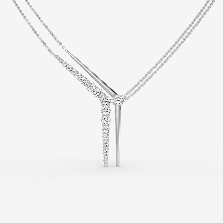 14K White Gold Round Diamond V-Shape Pendant Necklace