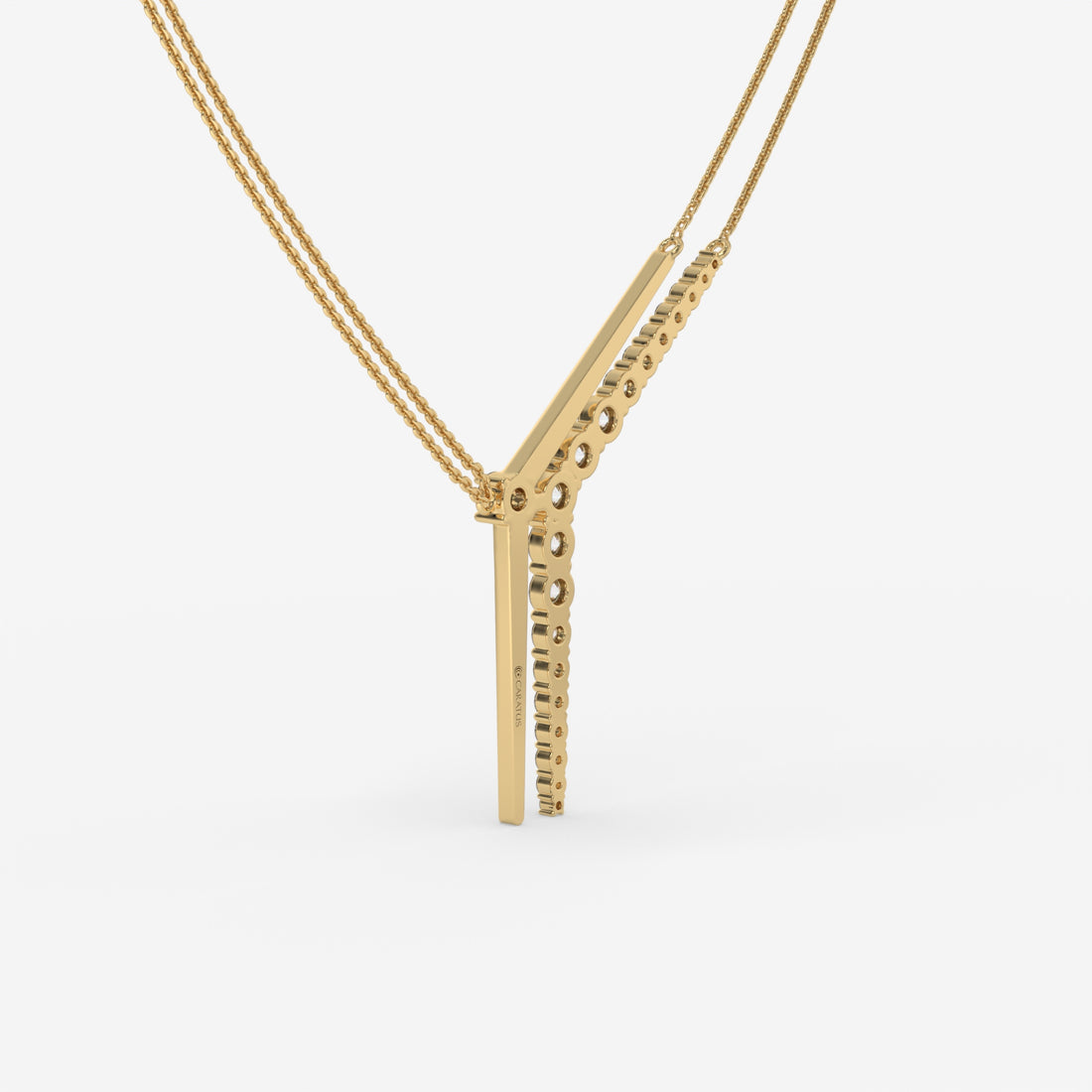 14K Yellow Gold Round Diamond V-Shape Pendant Necklace