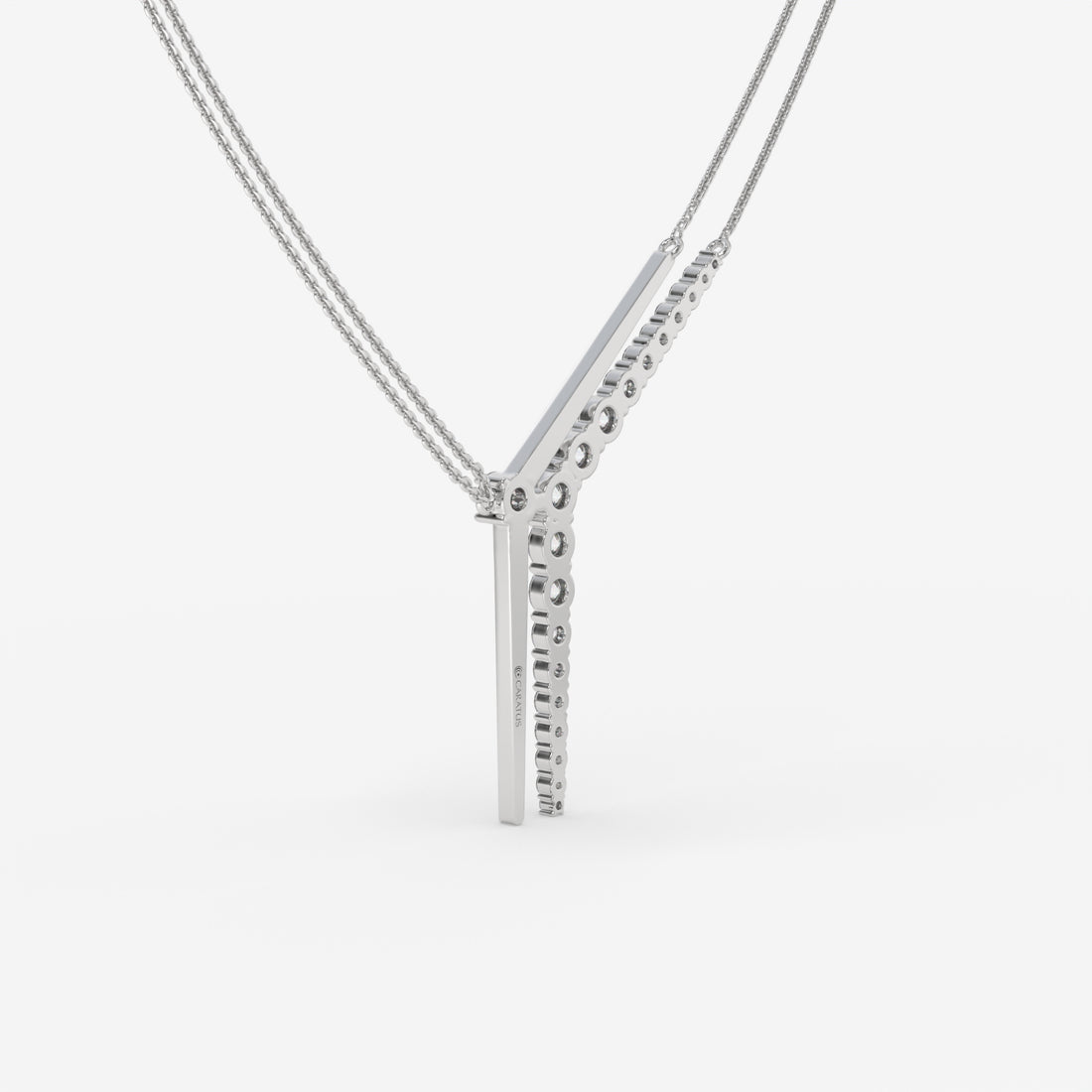 14K White Gold Round Diamond V-Shape Pendant Necklace