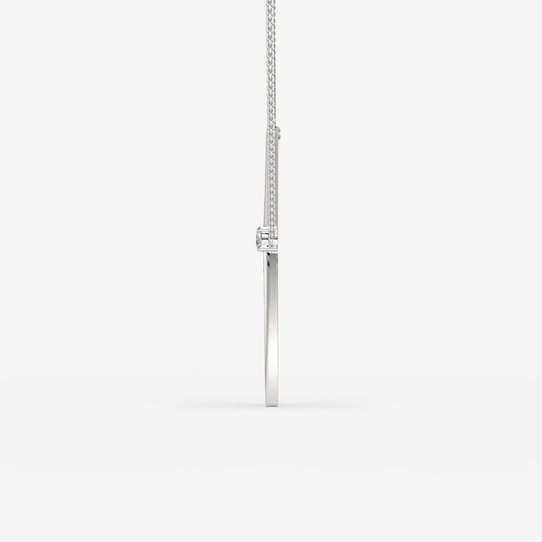 14K White Gold Round Diamond V-Shape Pendant Necklace