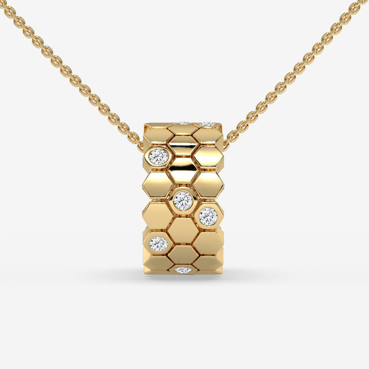 Honeycomb Hexagon Diamond Pendant in 14K Yellow Gold – 0.28 CT