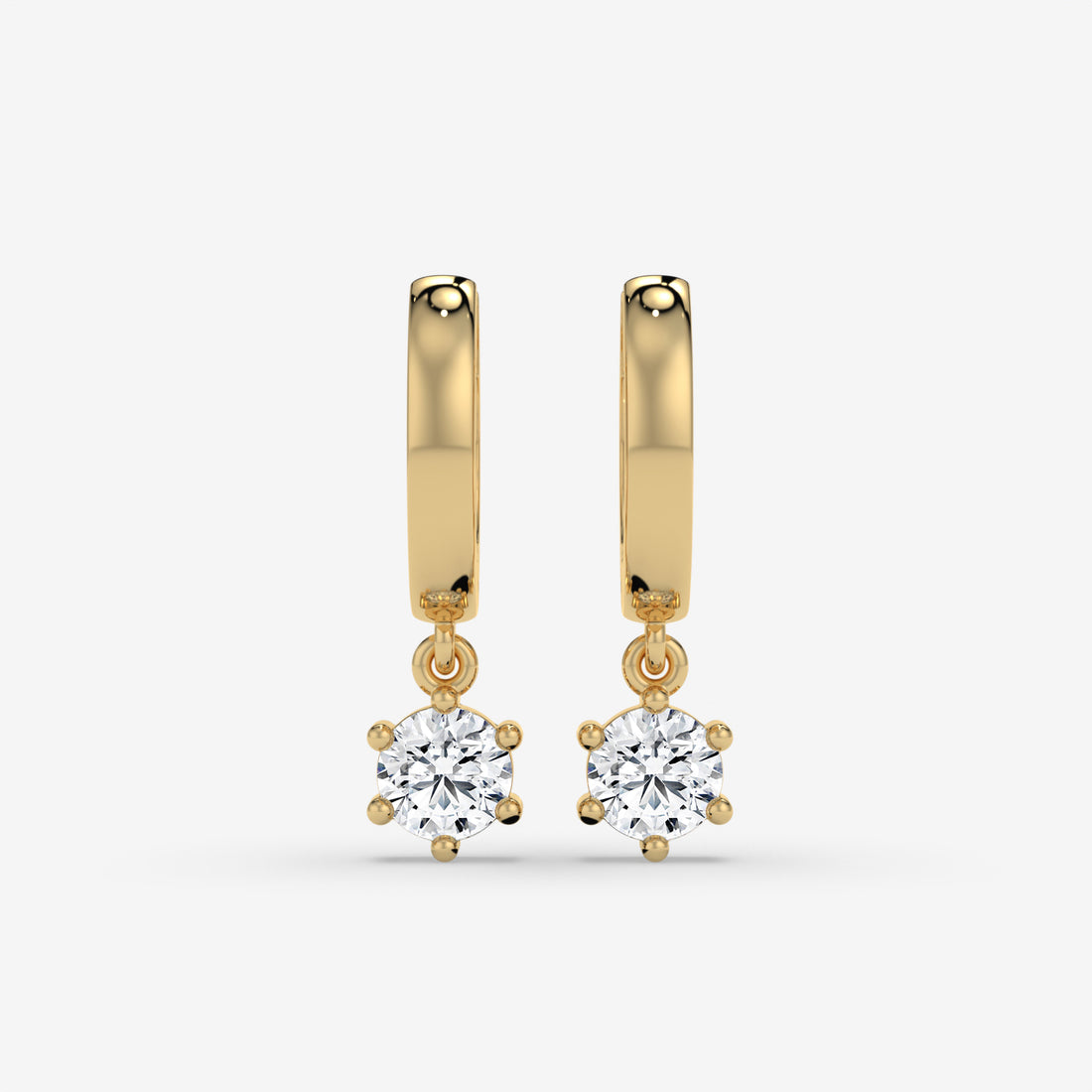 14K Round-Cut Diamond Drop Hoop Earrings in White Gold