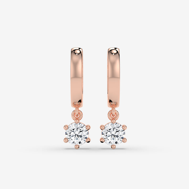 14K Round-Cut Diamond Drop Hoop Earrings in Rose Gold