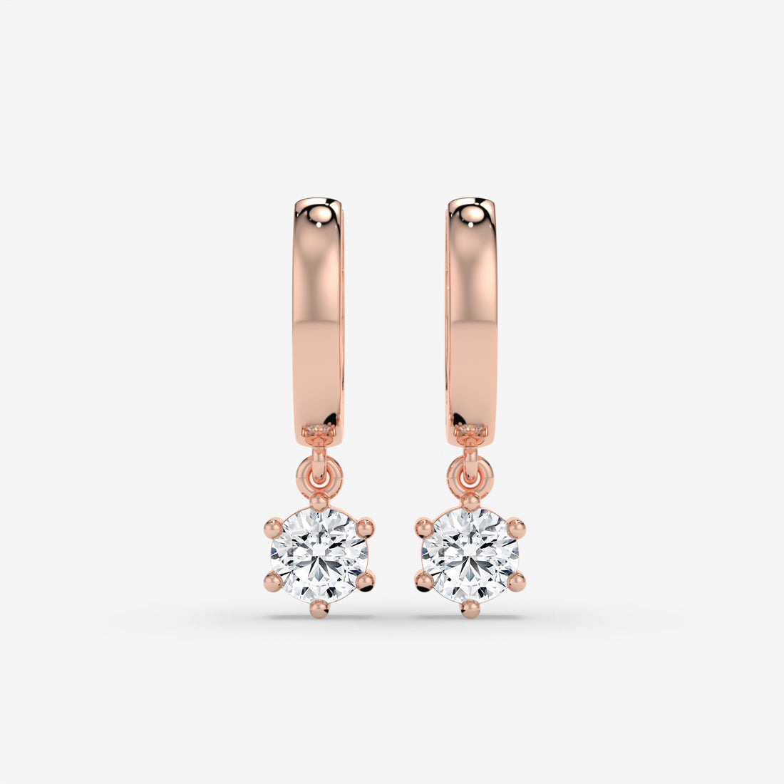 14K Round-Cut Diamond Drop Hoop Earrings in White Gold