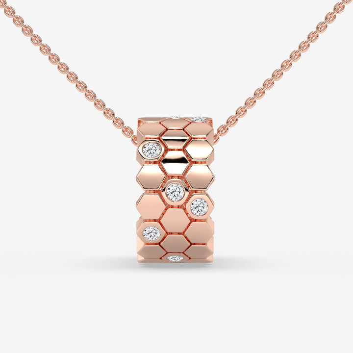Honeycomb Hexagon Diamond Pendant in 14K Rose Gold – 0.28 CT