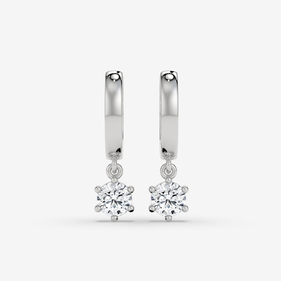 14K Round-Cut Diamond Drop Hoop Earrings in White Gold