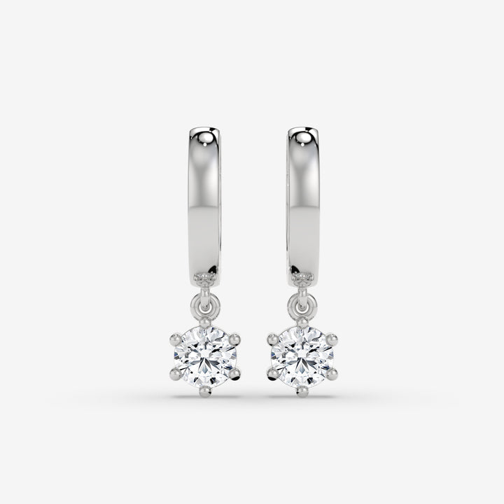 14K Round-Cut Diamond Drop Hoop Earrings in White Gold
