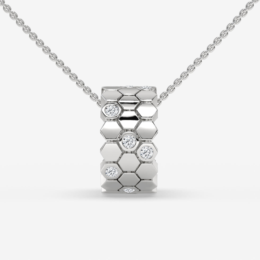 Honeycomb Hexagon Diamond Pendant in 14K White Gold – 0.28 CT