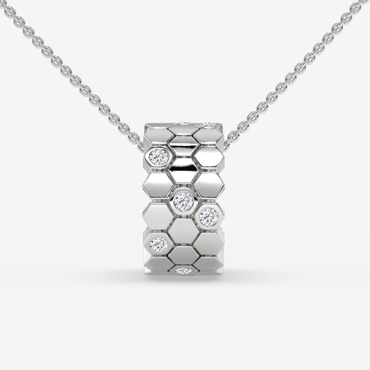 Honeycomb Hexagon Diamond Pendant in 14K White Gold – 0.28 CT