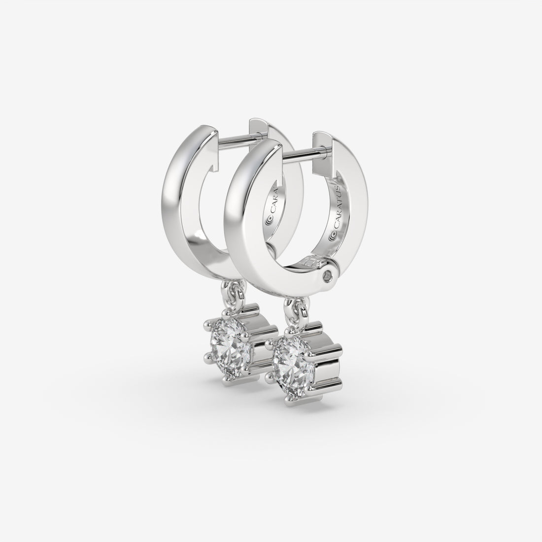 14K Round-Cut Diamond Drop Hoop Earrings in White Gold