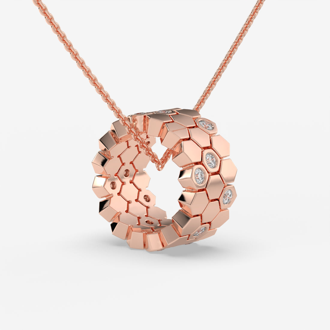 Honeycomb Hexagon Diamond Pendant in 14K Rose Gold – 0.28 CT