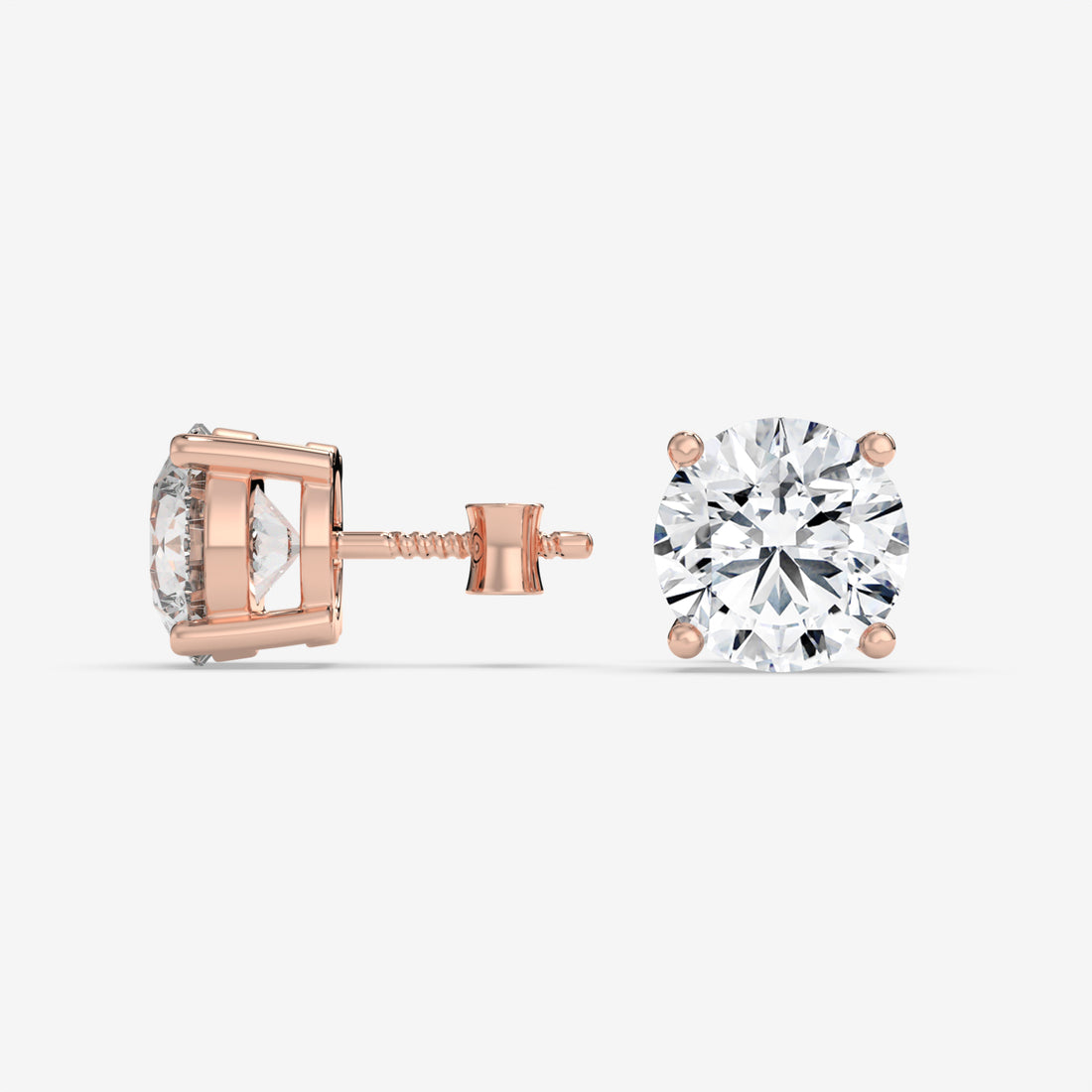 Classic Round Diamond Stud Earrings in 14K Rose Gold