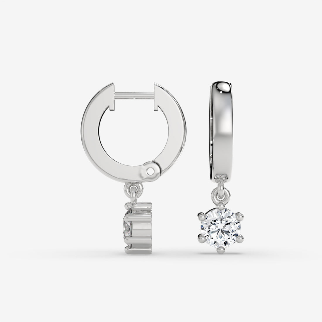 14K Round-Cut Diamond Drop Hoop Earrings in White Gold