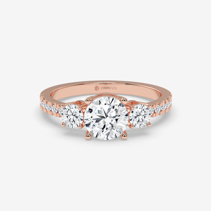 1.48 CT Round Diamond Three-Stone Rose Gold Engagement Ring