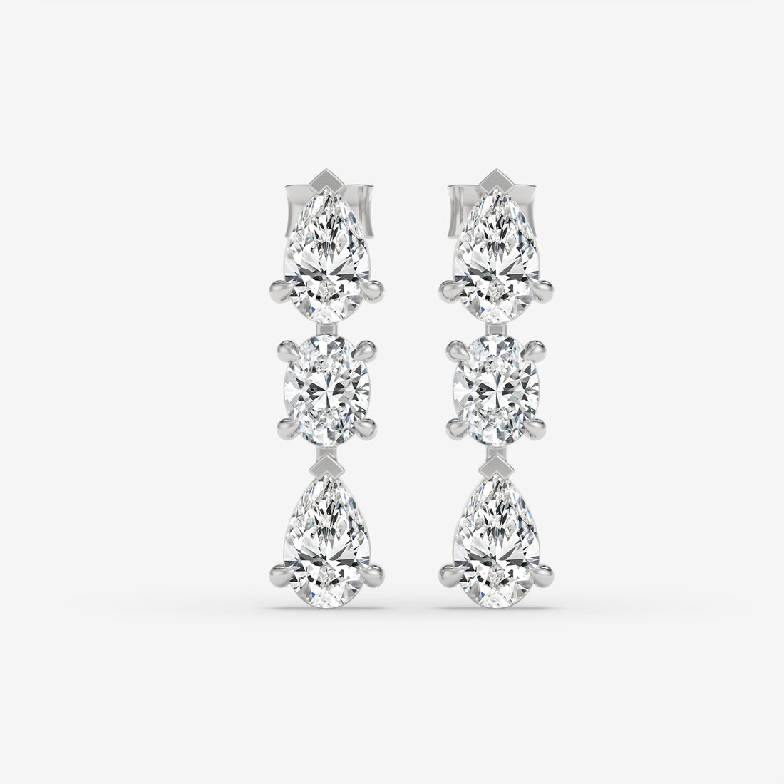 Pear and Oval Diamond Cluster Rose Gold Earrings