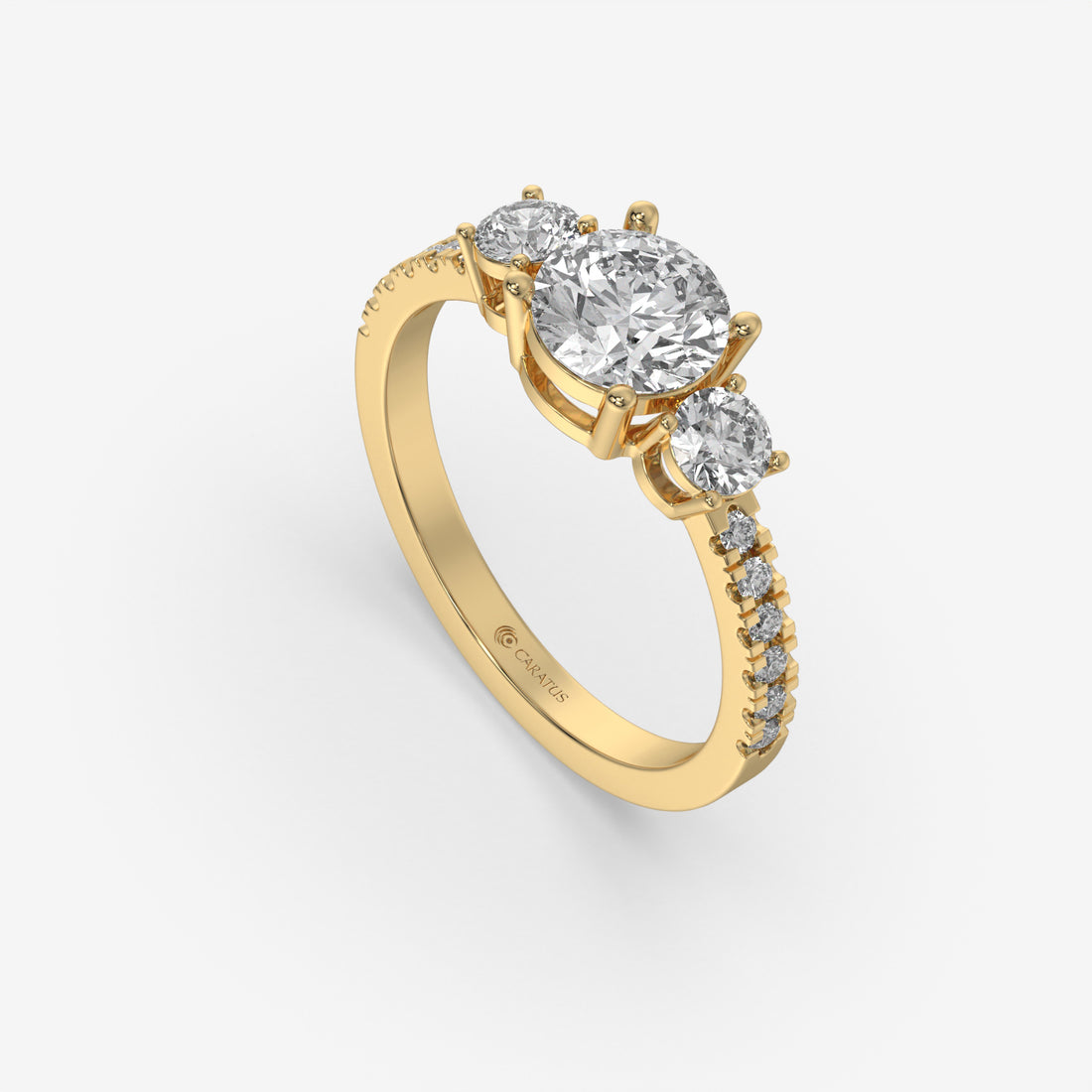 1.48 CT Round Diamond Three-Stone Yellow Gold Engagement Ring