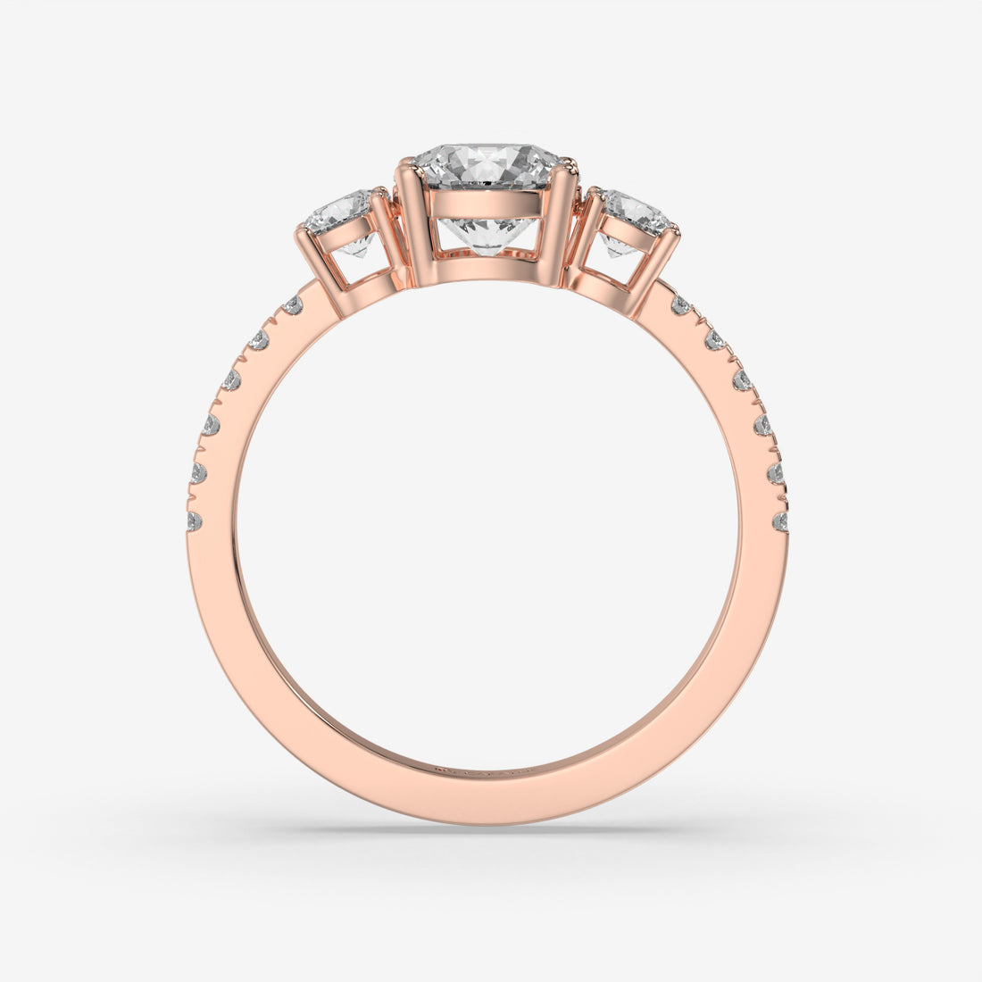 1.48 CT Round Diamond Three-Stone Rose Gold Engagement Ring