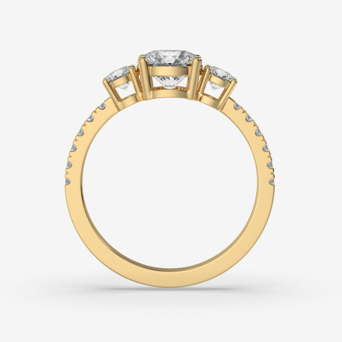 1.48 CT Round Diamond Three-Stone Yellow Gold Engagement Ring