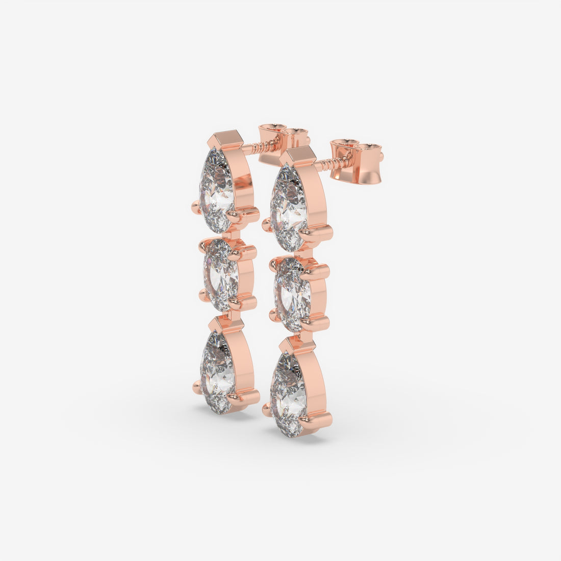 Pear and Oval Diamond Cluster Rose Gold Earrings