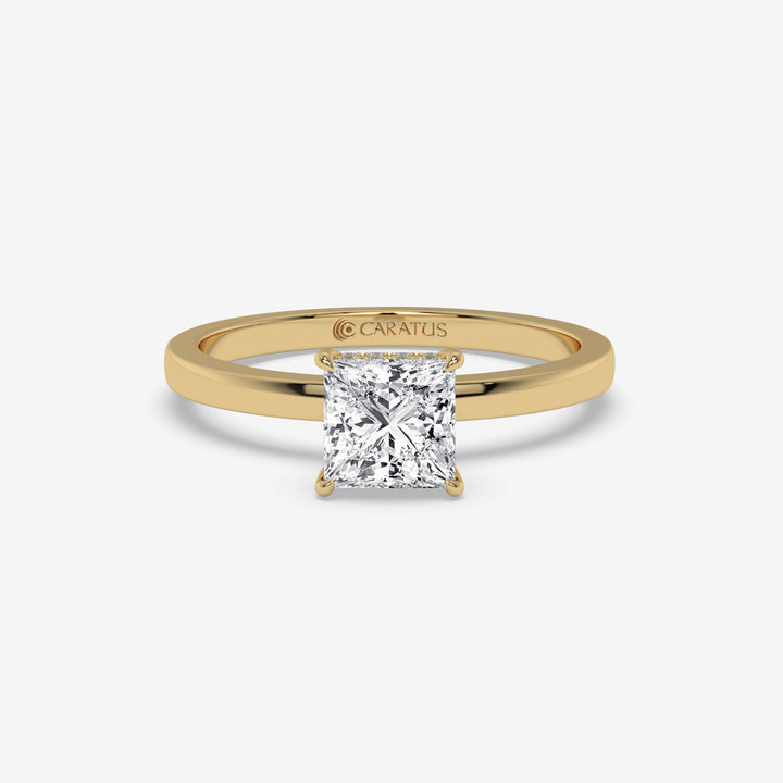 Yellow Gold Princess-Cut Diamond Ring with Round Diamond