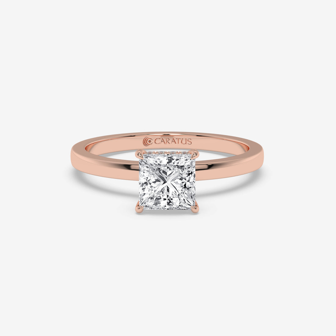 Rose Gold Princess-Cut Diamond Ring with Round Diamond