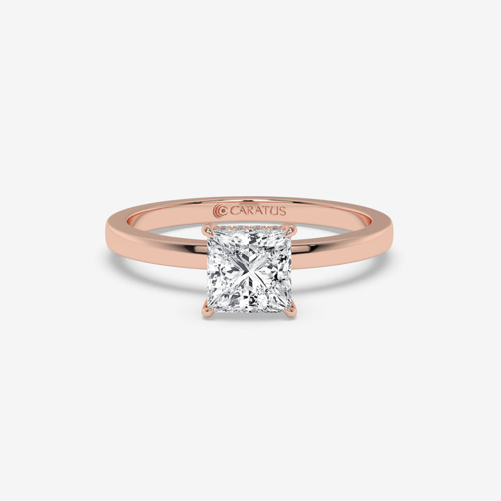Rose Gold Princess-Cut Diamond Ring with Round Diamond