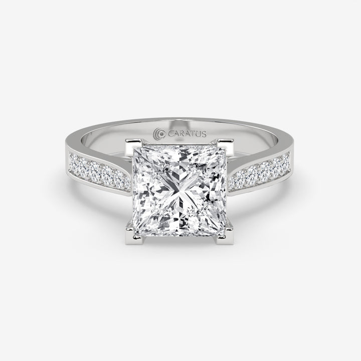 2.50 CT White Gold Princess-Cut Engagement Ring with Round Side Stones