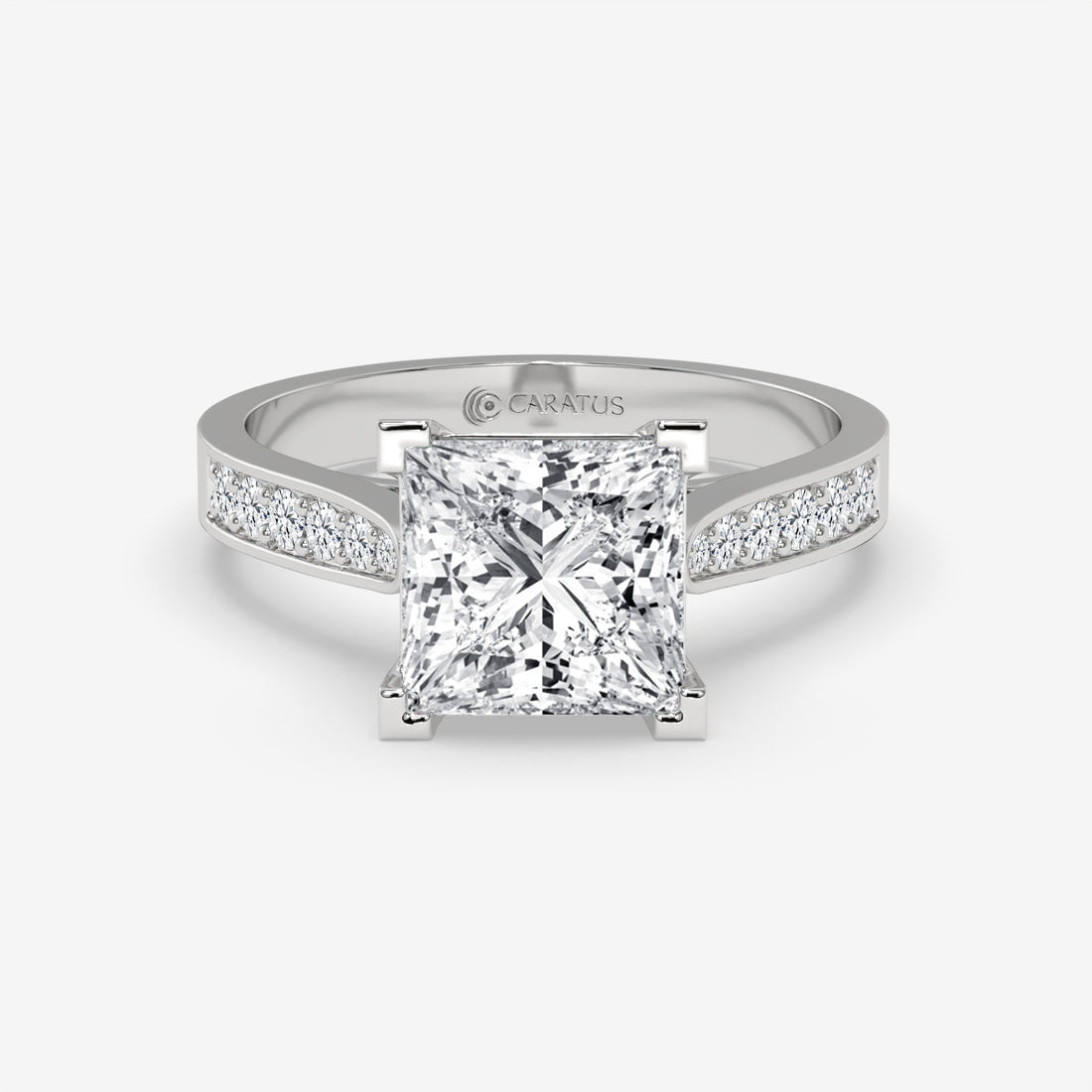 2.50 CT Yellow Gold Princess-Cut Engagement Ring with Round Side Stones