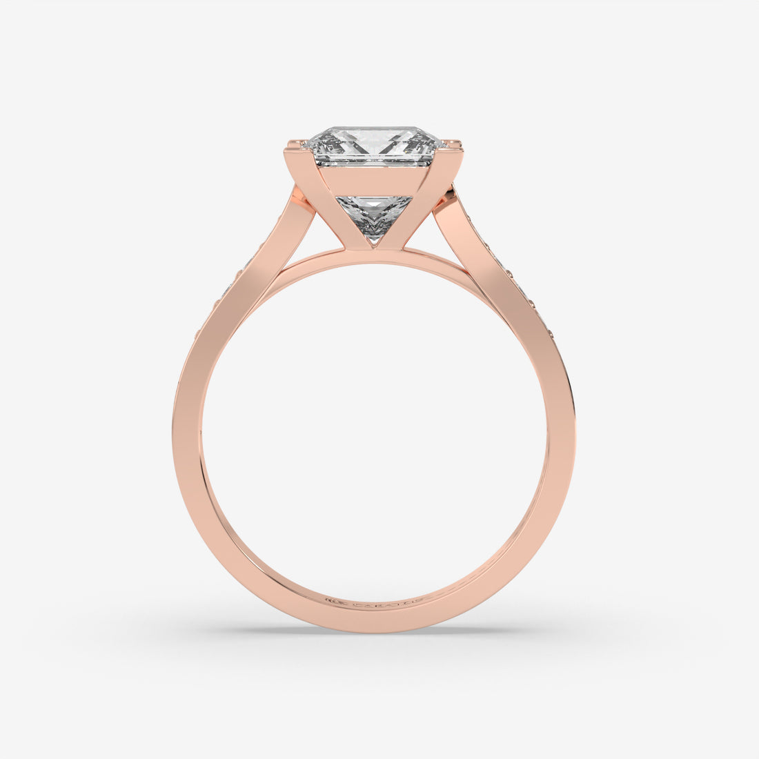 2.50 CT Rose Gold Princess-Cut Engagement Ring with Round Side Stones