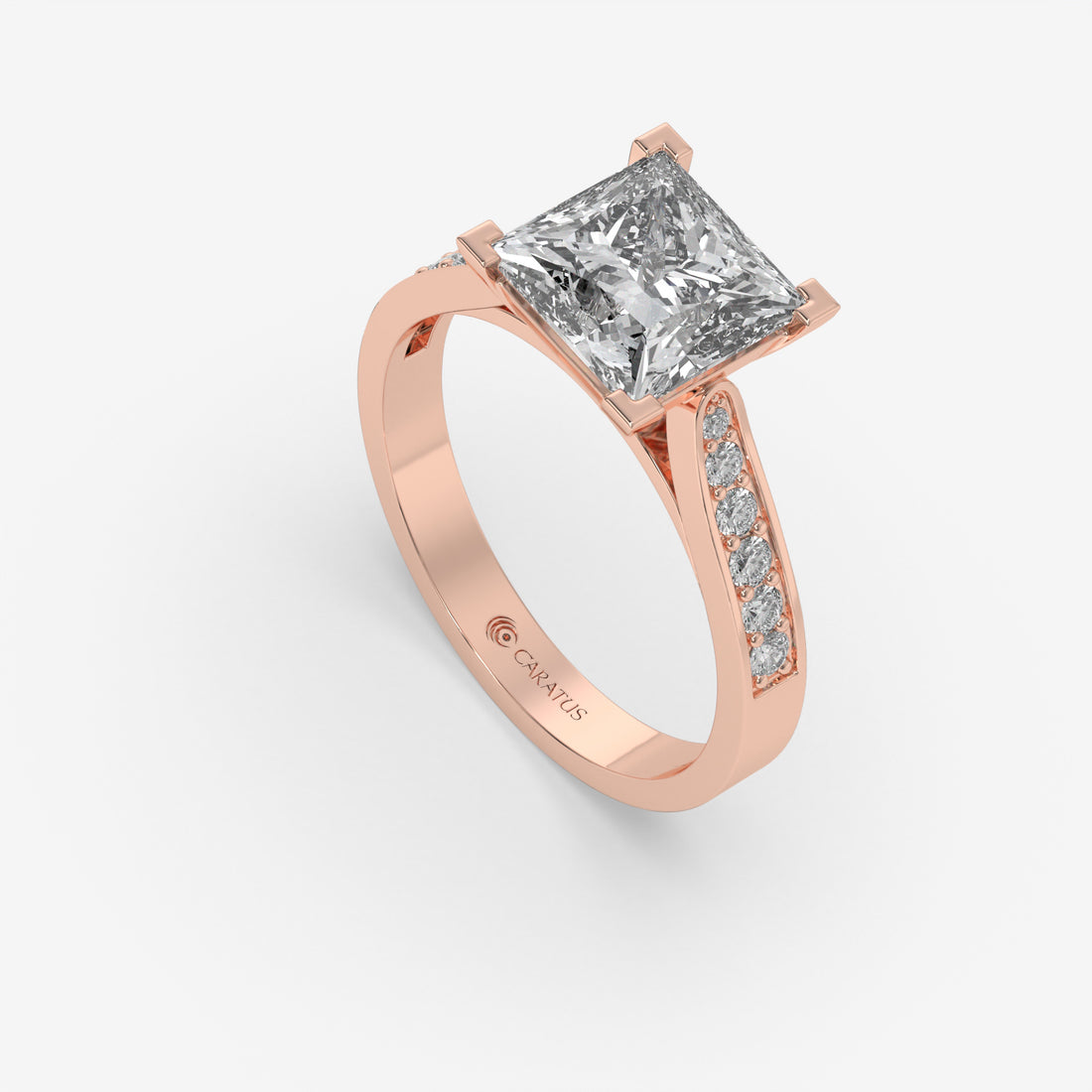2.50 CT Rose Gold Princess-Cut Engagement Ring with Round Side Stones