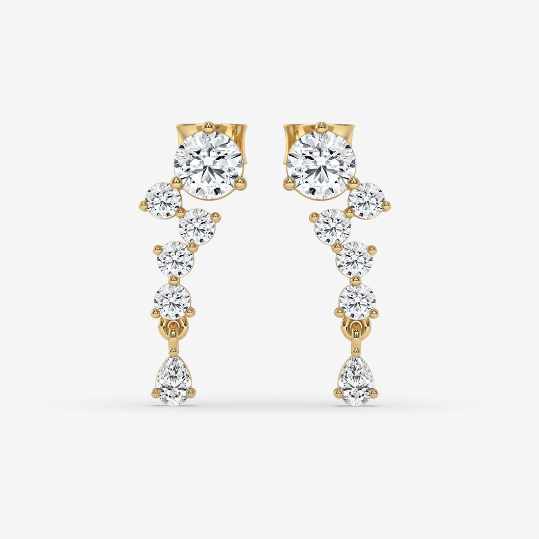 Climbing Diamond White Gold Stud Earrings with Round and Pear-Cut Accents