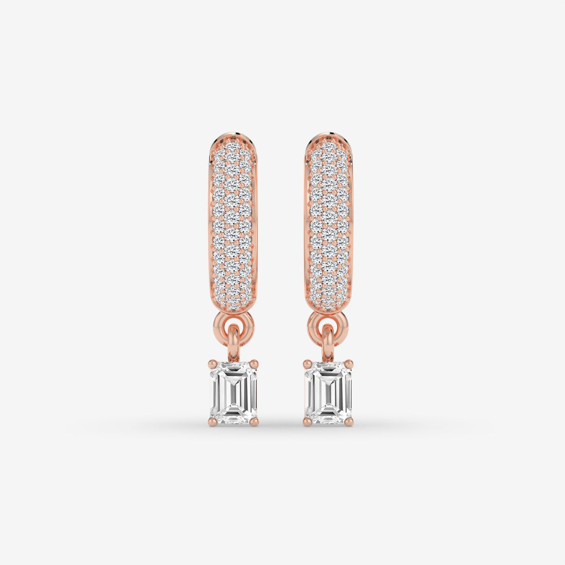 Emerald-Cut Diamond Hoop Earrings in Rose Gold