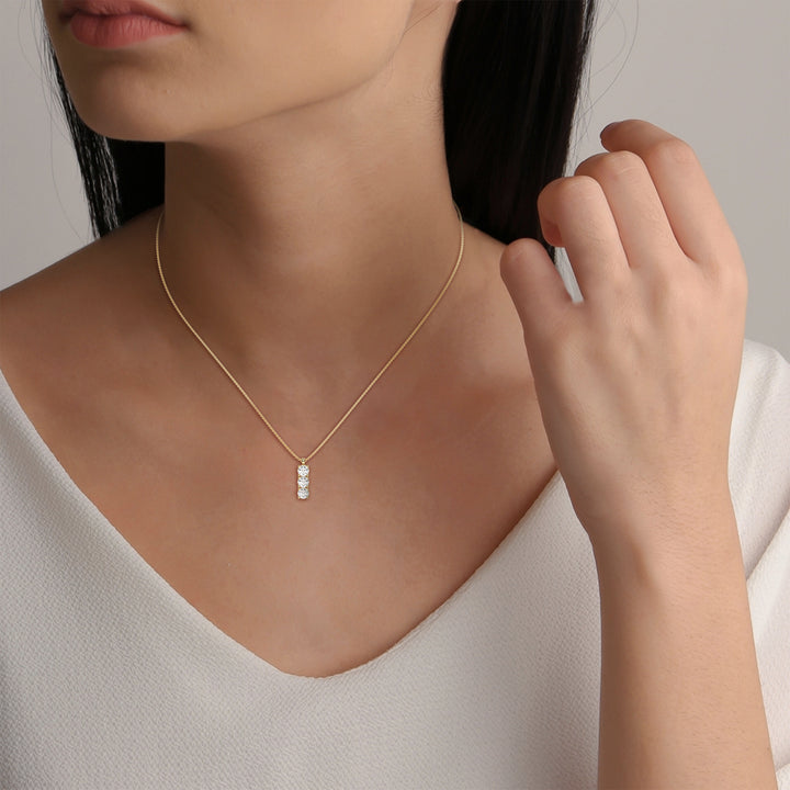 Yellow Gold Triple Round-Cut Diamond Pendant in 14K Gold